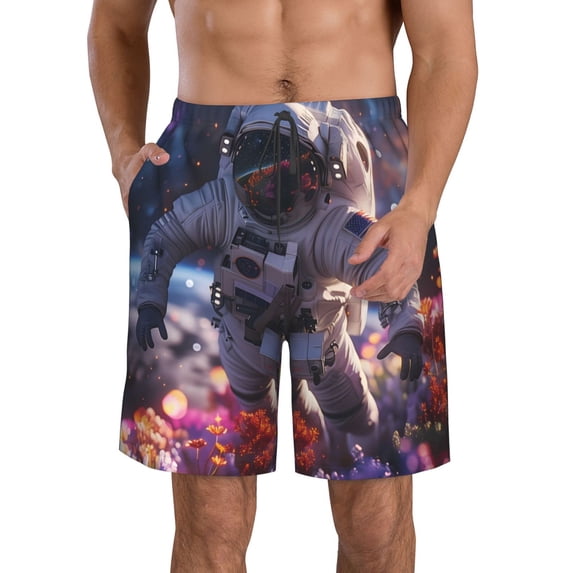 Pofeuu Astronaut In Cosmic Garden Prin Men's Swim Trunks Quick Dry Bathing Suit Swimming Board Shorts Mesh Lining Beach Swimwear-XX-Large