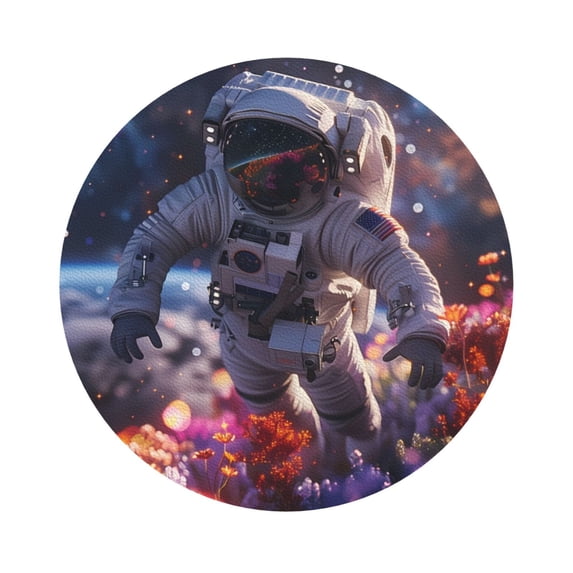 Pofeuu Astronaut In Cosmic Garden Print Leather Coasters Set of 6, Round Cups Mugs Mat Pad for Home Kitchen Heat Resistant Drink Coasters,Round Shape