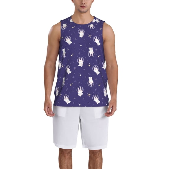 Pofeuu Astronaut Rabbit Print Basketball Jersey, Shirts for Men Youth Basketball Jersey Crew Neck-Medium