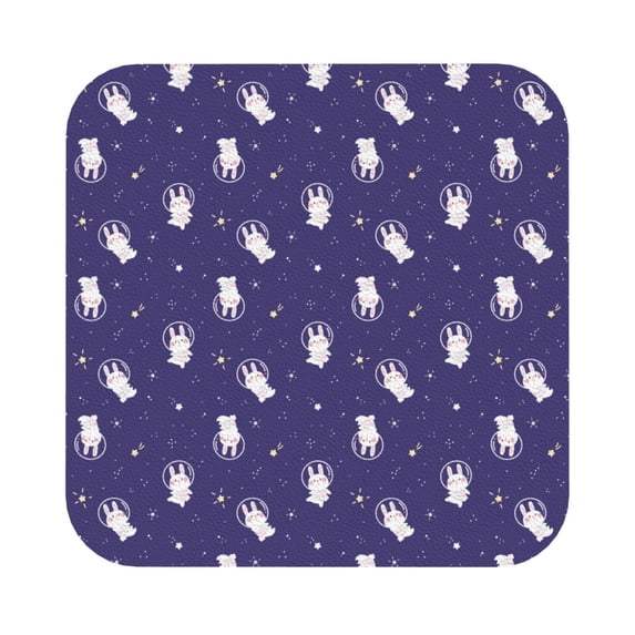 Pofeuu Astronaut Rabbit Print Leather Coasters Set of 6, Round Cups Mugs Mat Pad for Home Kitchen Heat Resistant Drink Coasters,Square