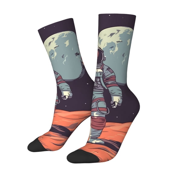Pofeuu Astronaut With American Flag Print Crew Socks, Adult Running Hiking Socks for Youth and Adult