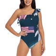 thumbnail image 1 of Pofeuu Astronaut With USA Flag Print Women's One Piece Swimsuits One Shoulder Swimwear Asymmetric Ruffle Monokinis Bathing Suits-XX-Large, 1 of 6