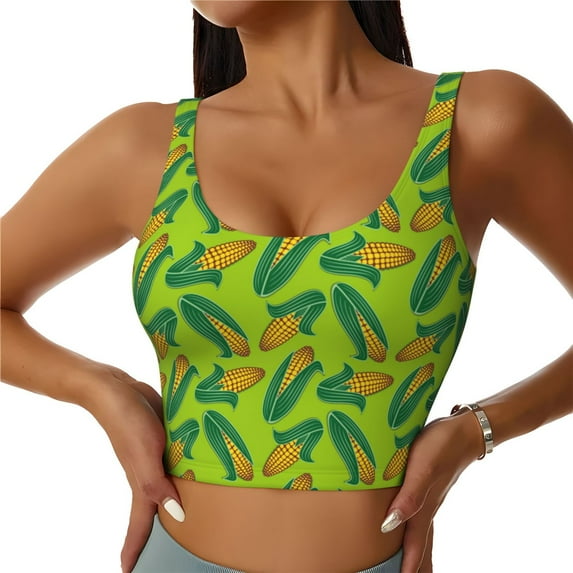 Pofeuu Autumn Corn Print Sports Bra for Women Sexy Vest Yoga Running Gym Fitness Crop Bras Tops-Medium