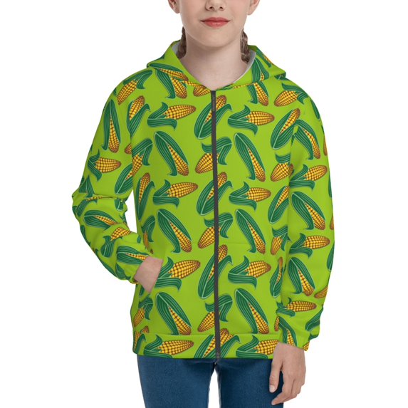 Pofeuu Autumn Corn Print Teenage Zipper Hoodie Sweatshirts Hooded Casual Jackets With Pocket For Boys Girls-Medium