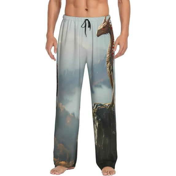Pofeuu Autumn Dragon Mountain View Print Men's Pajama Pants, Soft Lounge Pajama Pants with big pockets for Men Plaid Pj Bottoms-X-Large