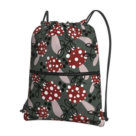 Pofeuu Autumn Forest Mushrooms Print Drawstring Backpack Water Resistant String Bag Sports Sackpack Gym Sack with Side Pocket for Men Women