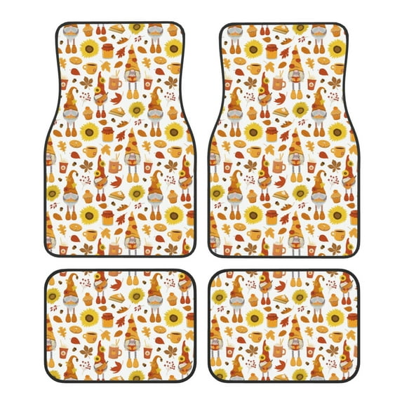 Pofeuu Autumn Harvest Gnomes Print Car Foot Mat Set of 4 Pieces - All-Weather Full Set Floor Mats for Cars Trucks SUVs