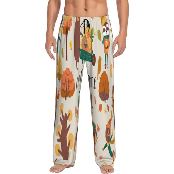 Pofeuu Autumn In The Forest Print Men's Pajama Pants, Soft Lounge Pajama Pants with big pockets for Men Plaid Pj Bottoms-XX-Large
