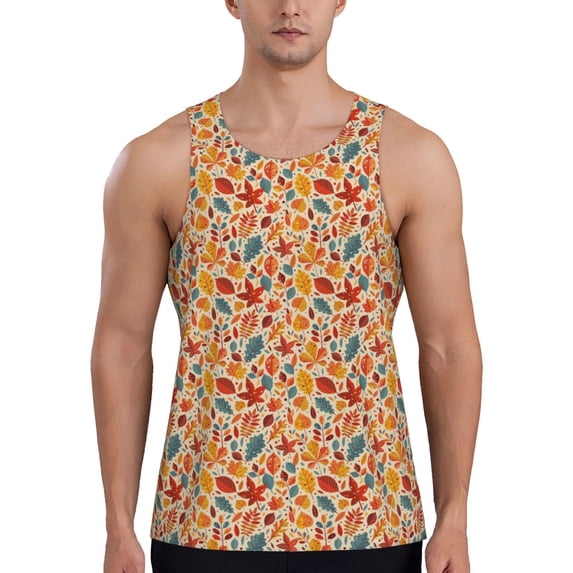 Pofeuu Autumn Leaves 3 Print Men's Workout Tank Tops Sleeveless Muscle Gym Shirt Quick Dry-Small