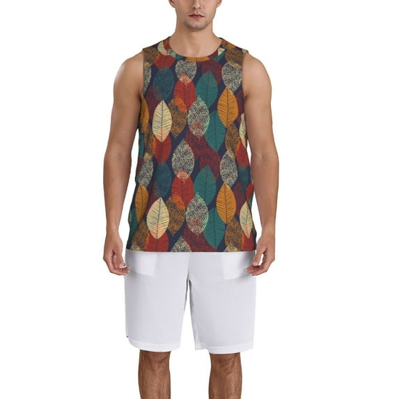 Pofeuu Autumn Leaves Print Basketball Jersey, Shirts for Men Youth Basketball Jersey Crew Neck-XX-Large