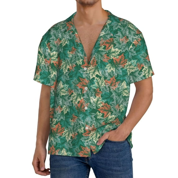 Pofeuu Autumn Maple Leaves 1 Print Mens Casual Short Sleeve Shirts Beach Summer Spread Collar Pocket Tops Men's Casual Short-sleeved Shirt-3X-Large