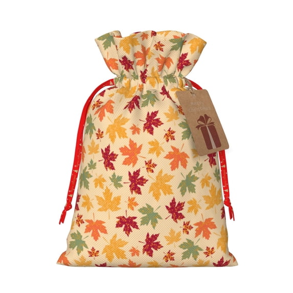 Pofeuu Autumn Maple Leaves Print Burlap Bags with Drawstrings Drawstring Gift Bags Pouch Bag for Thankgiving Birthday Party Gift Wrapping Treats and Party Favors-Small