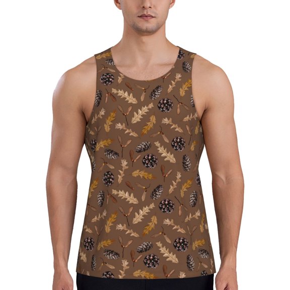 Pofeuu Autumn Pinecone Plants Print Men's Workout Tank Tops Sleeveless Muscle Gym Shirt Quick Dry-3X-Large
