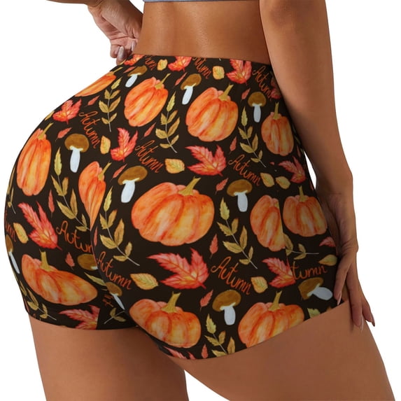 Pofeuu Autumn Pumpkin Print Workout Shorts for Women Scrunch Butt Lifting High Waisted Yoga Gym Seamless Booty Biker Shorts-X-Large