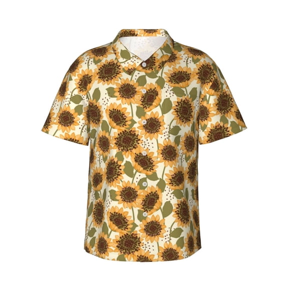 Pofeuu Autumn Sunflowers Print Hawaiian Shirt for Men Sleeves Casual Button Down Summer Beach Dress Shirts T-Shirts,X-Large