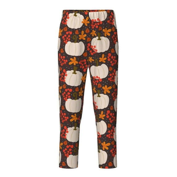 Pofeuu Autumn White Pumpkin Print Teenagers' Pajama Pants, Soft Lounge Pajama Pants with big pockets for Men Plaid Pj Bottoms-Small