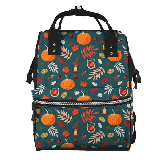 Pofeuu Autumn with Pumpkins Print Diaper Bag Backpack, Multifunction Travel Pack Maternity Baby Changing Bags, Large Capacity, Waterproof