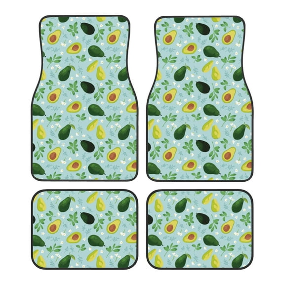 Pofeuu Avocado Flowers And Leaves Print Car Foot Mat Set of 4 Pieces - All-Weather Full Set Floor Mats for Cars Trucks SUVs