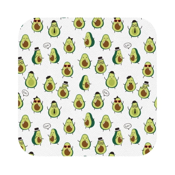 Pofeuu Avocado Friends Print Leather Coasters Set of 6, Round Cups Mugs Mat Pad for Home Kitchen Heat Resistant Drink Coasters,Square