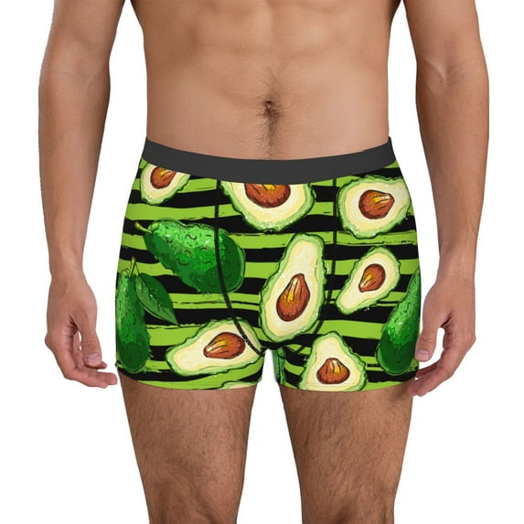 Pofeuu Avocado Green Striped Print Men’s Boxer Briefs, Moisture-Wicking Underwear, Regular,Trunk-X-Large