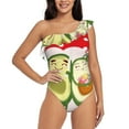 thumbnail image 1 of Pofeuu Avocado Lovers Wearing Umbrella Print Women's One Piece Swimsuits One Shoulder Swimwear Asymmetric Ruffle Monokinis Bathing Suits-Large, 1 of 6