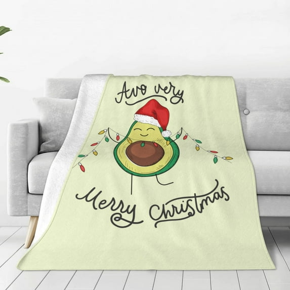 Pofeuu Avocado Merry Christmas Print Ultra-Soft Micro Fleece Blanket,for Bed Or Sofa,All Season Throw Blankets Flannel Blanket-80"x60"
