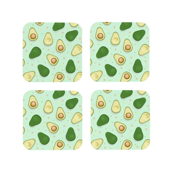 Pofeuu Avocado Print Coasters for Drinks, 4Pack PU Leather Coasters, Bar Drink Coasters for Tabletop Protection, Furniture from Damage-Square