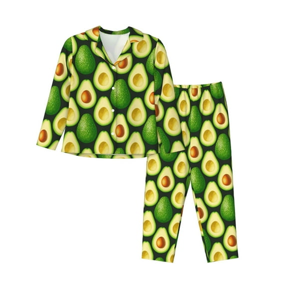 Pofeuu Avocado Print Womens Pajamas Set Long Sleeve Sleepwear Button Down Nightwear Soft Pj Lounge Sets Button Down Pajamas Women-Medium