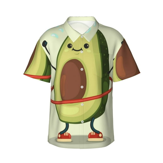 Pofeuu Avocado1 Print Hawaiian Shirt for Men Sleeves Casual Button Down Summer Beach Dress Shirts T-Shirts,X-Large