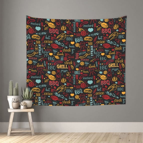 Pofeuu BBQ Barbecue Grill Print Wall Tapestry Decoration Wall Hanging Tapestry 60 x 51 Inch