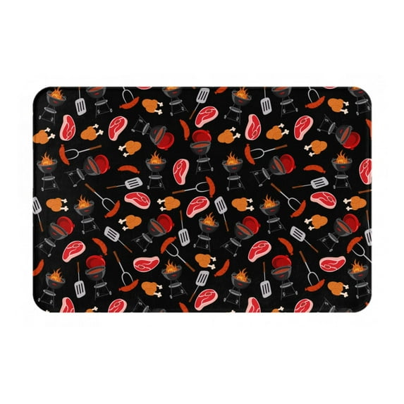 Pofeuu BBQ Print Flannel Doormats Rug16"x24"Rug Washable Doormats Indoor Outdoor Rugs for Layered Front Door Mats, Porch, Kitchen, Entryway