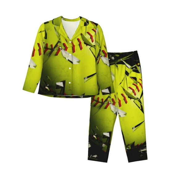 Pofeuu Ball Print Womens Pajamas Set Long Sleeve Sleepwear Button Down Nightwear Soft Pj Lounge Sets Button Down Pajamas Women-Small