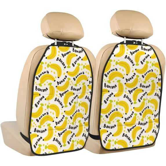 Pofeuu Banana Fruit Print 2 Pack PU Leather Kick Mat Back Seat Protector, Universal Car Seat Back Organizer, Waterproof Backseat Protector For Most Car