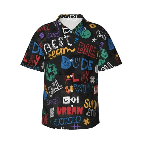 Pofeuu Basketball Print Hawaiian Shirt for Men Sleeves Casual Button Down Summer Beach Dress Shirts T-Shirts,XX-Large