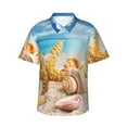thumbnail image 1 of Pofeuu Beach Starfish Shell Print Hawaiian Shirt for Men Sleeves Casual Button Down Summer Beach Dress Shirts T-Shirts,Large, 1 of 7