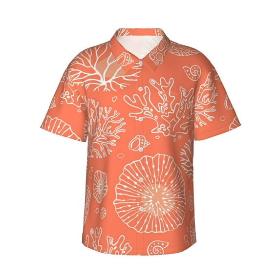 Pofeuu Beautiful Corals Print Hawaiian Shirt for Men Sleeves Casual Button Down Summer Beach Dress Shirts T-Shirts,Medium