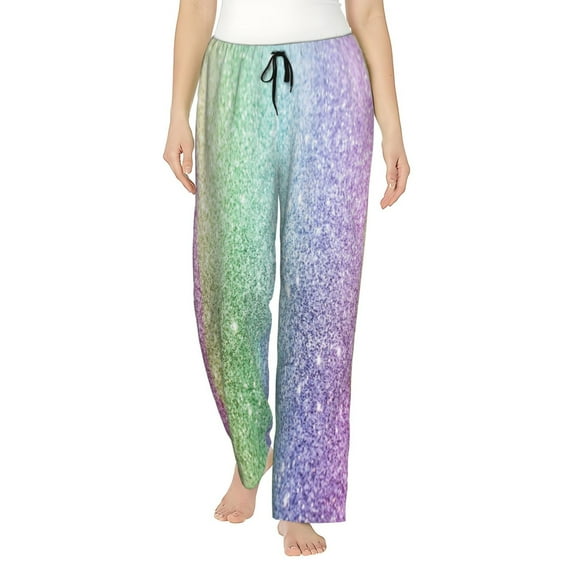 Pofeuu Beautiful Glitter Print Women's Fashion Pajama Pants with Pockets Comfy Drawstring Sleep Lounge Bottoms-Large
