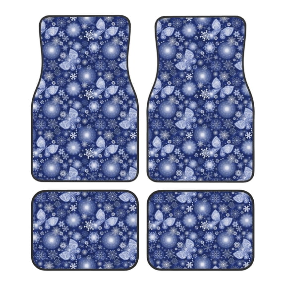 Pofeuu Beautiful Snowflake Butterfly Print Car Foot Mat Set of 4 Pieces - All-Weather Full Set Floor Mats for Cars Trucks SUVs