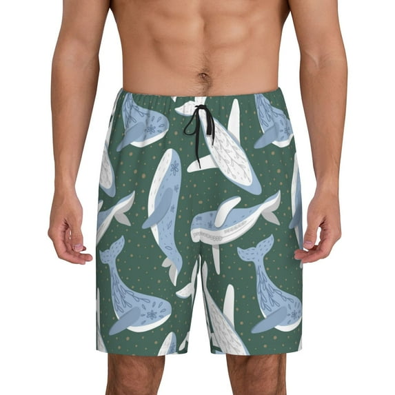 Pofeuu Beautiful Whales Print Men's Soft Woven Elastic Waistband Sleep Pajama Short-Small