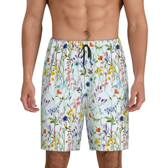 Pofeuu Beautiful wild flower forest Print Men's Soft Woven Elastic Waistband Sleep Pajama Short-4X-Large