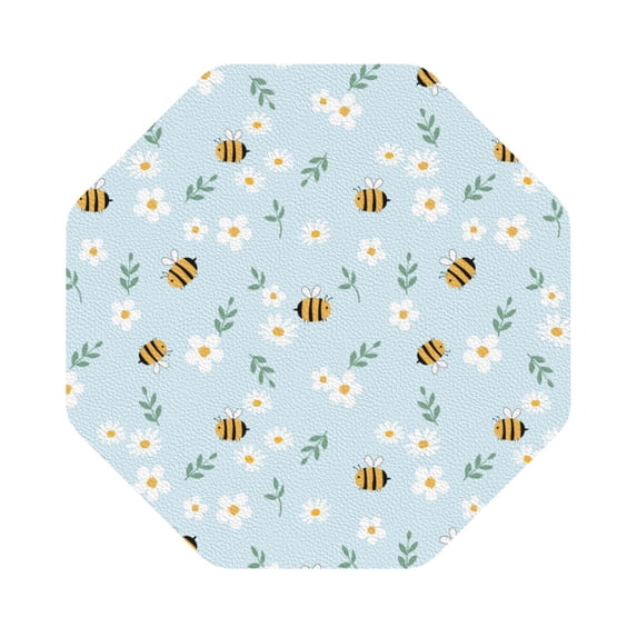 Pofeuu Bee Flower Print Leather Coasters Set of 6, Round Cups Mugs Mat Pad for Home Kitchen Heat Resistant Drink Coasters,Octagon