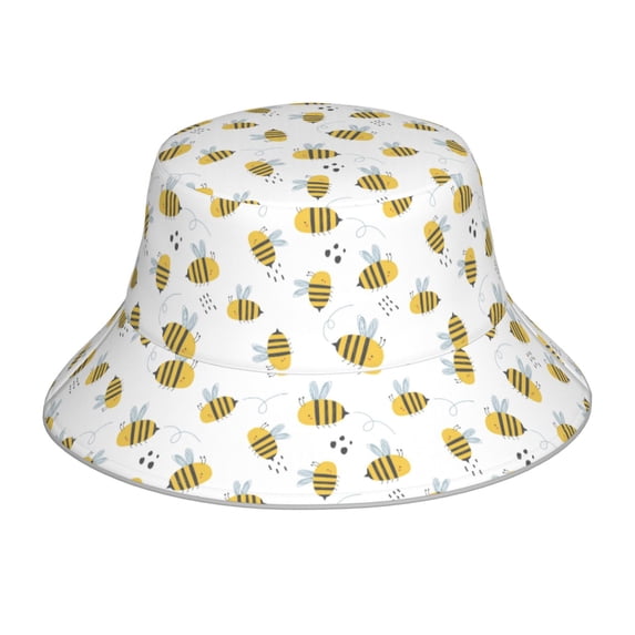 Pofeuu Bee Print Bucket Hat for Women Men Reflective Bucket Hats Beach Summer Sun Hat Travel Fisherman Cap