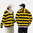 thumbnail image 1 of Pofeuu Bee Stripe Print Sun Protection Outdoor Lightweight Full Zip UV Cooling Hoodie Long Sleeve Summer Clothing for Outdoor Hiking-Large, 1 of 5