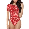 thumbnail image 1 of Pofeuu Beef Print Short Sleeve Body Suits Women Round Neck Bodysuits for Women Onesie Adult Set Body Suit-Small, 1 of 7