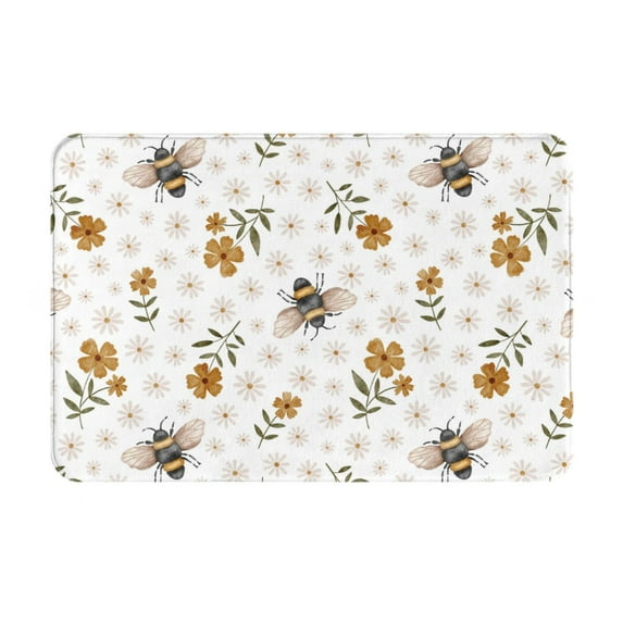 Pofeuu Bees And Flowers Print Flannel Doormats Rug16"x24"Rug Washable Doormats Indoor Outdoor Rugs for Layered Front Door Mats, Porch, Kitchen, Entryway
