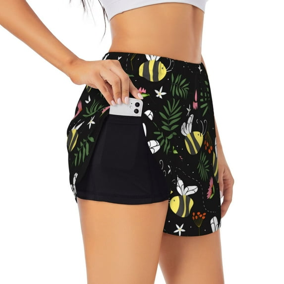 Pofeuu Bees Print Women's Athletic Shorts Running Workout Shorts Tummy Control Quick Dry Gym Shorts with Pockets Double layer sports shorts-Large