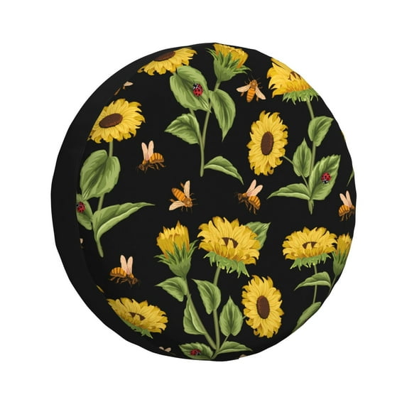 Pofeuu Bees and Sunflowers Print Spare Tire Wheel Cover for Car Truck SUV Camper Universal Fit Spare Tire Cover RV Spare Tire Covers-15 inch