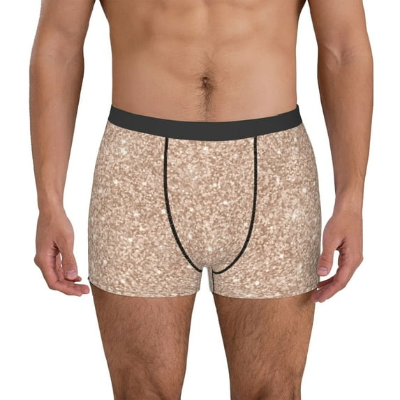 Pofeuu Beige Sparkling Glitter Print Men’s Boxer Briefs, Moisture-Wicking Underwear, Regular,Trunk-Large