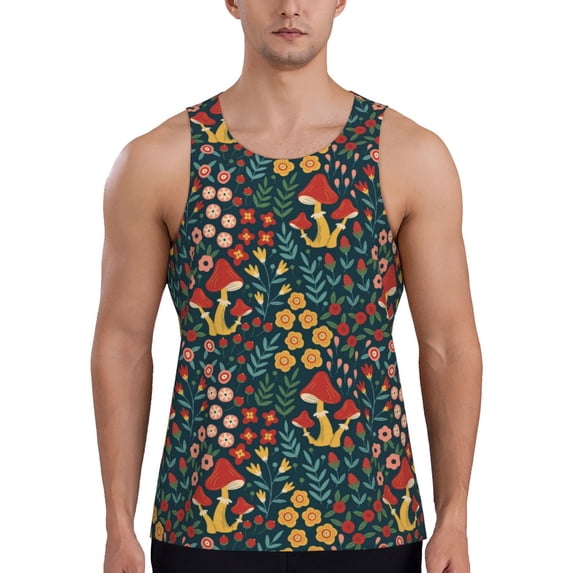 Pofeuu Berries and Flowers Print Men's Workout Tank Tops Sleeveless Muscle Gym Shirt Quick Dry-Medium