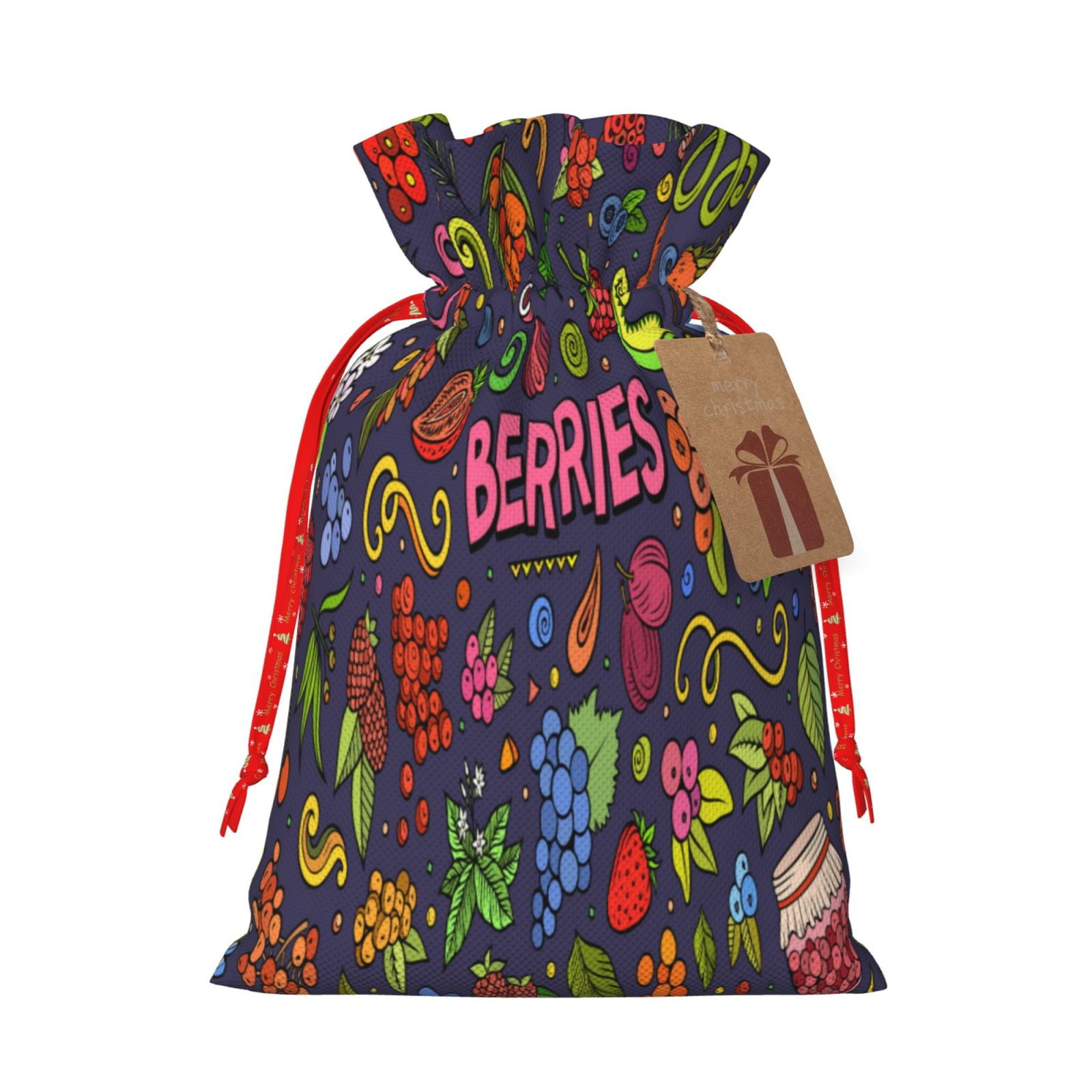 Pofeuu Berry Fruits Print Burlap Bags with Drawstrings Drawstring Gift ...